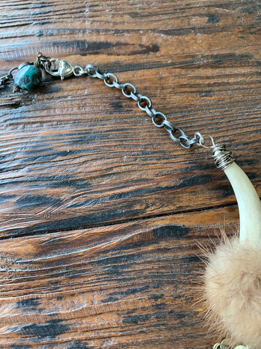 BOHO Tusk and Turquoise Statement Necklace Urban Market Warehouse