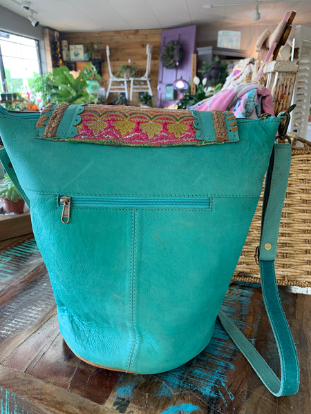 Boho Indie Aqua Leather Handbag