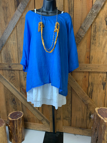 Blue Tunic with White Underlay