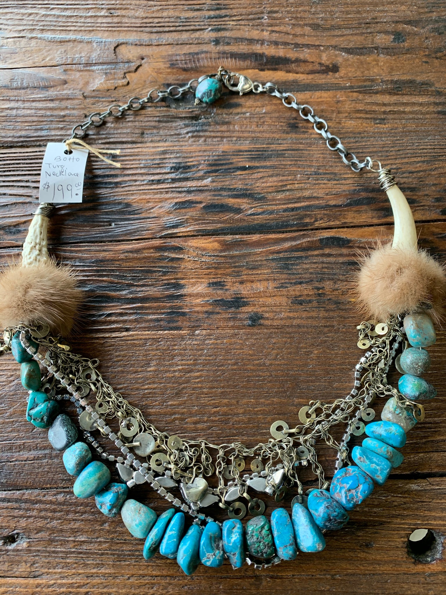 BOHO Tusk and Turquoise Statement Necklace