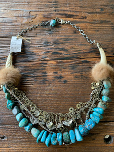 BOHO Tusk and Turquoise Statement Necklace