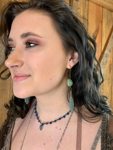Feather& Stone Verdigris earrings