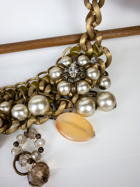 Green Velvet Embellished Necklace