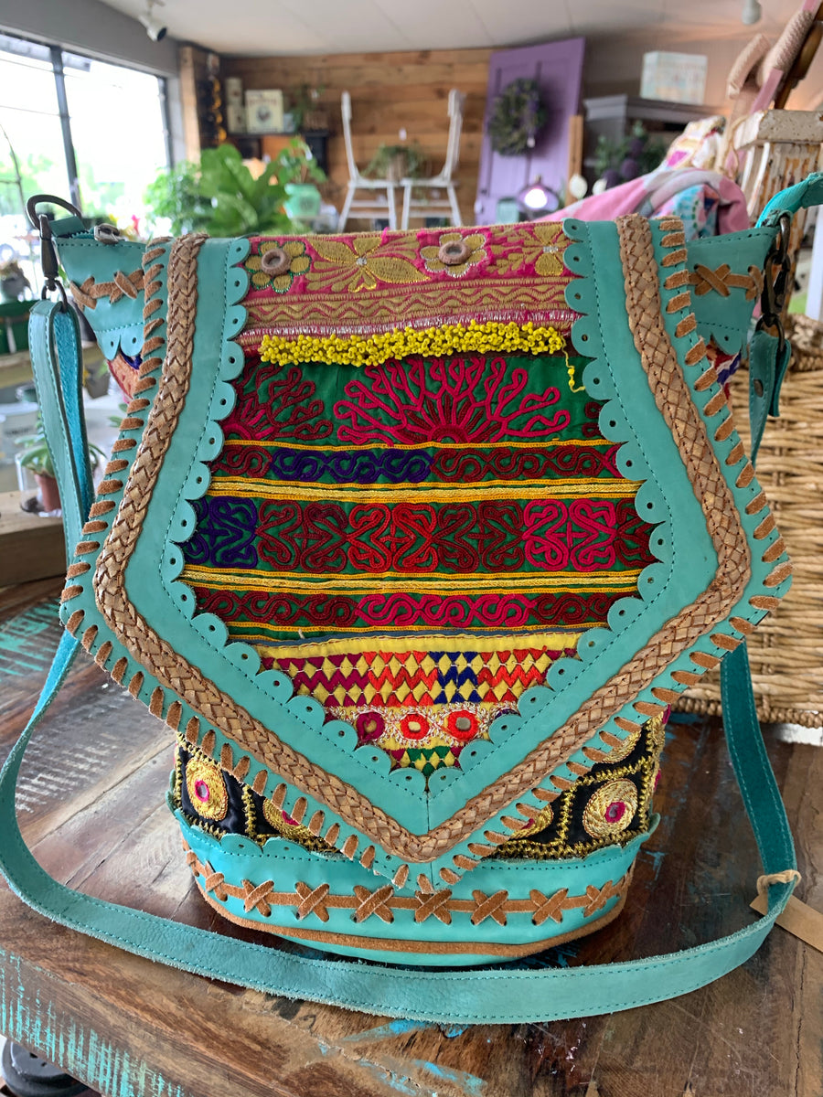 Boho Indie Aqua Leather Handbag Urban Market Warehouse