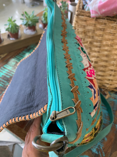 Boho Indie Aqua Leather Handbag