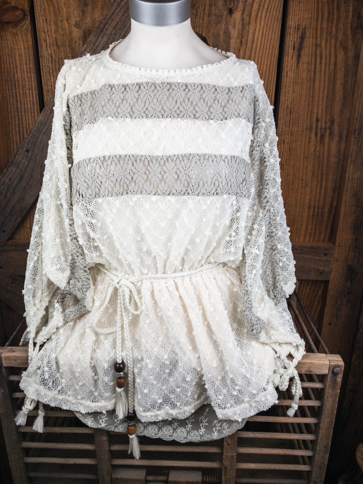 Grey and Ivory Stripe Lace Top