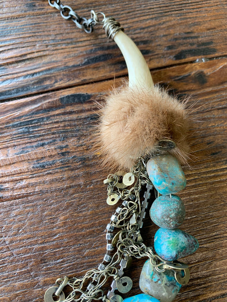 BOHO Tusk and Turquoise Statement Necklace